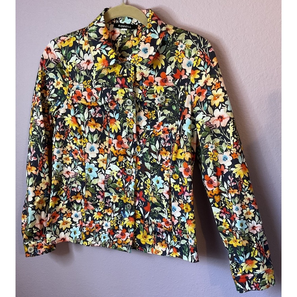 Robell Bright Multicolor Navy Floral Jacket‎ Size 6 EU 36